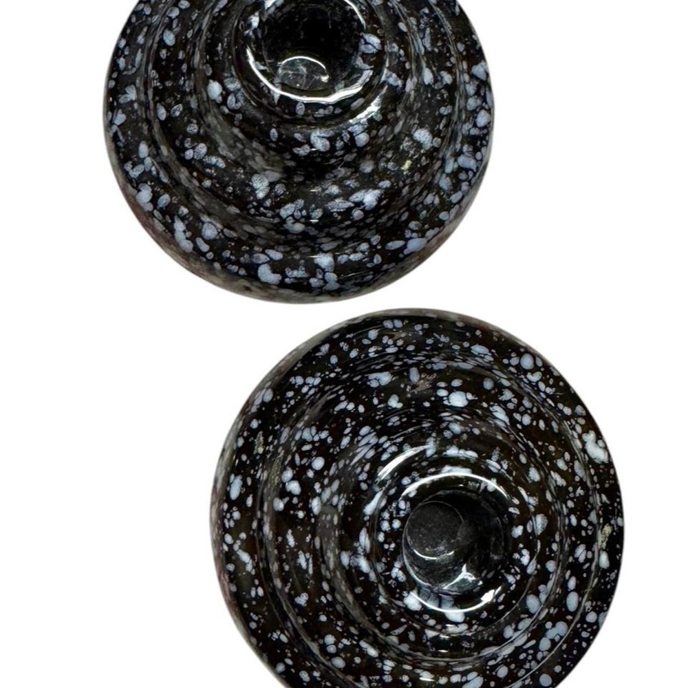 Vintage Mid Century Ceramic Candlestick Holders Pair Black Speckled Glaze